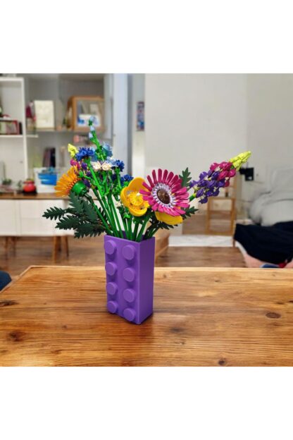 Renkli Blok Brick Özel Tasarım Modern Dekoratif Vazo Mor - Görsel 2