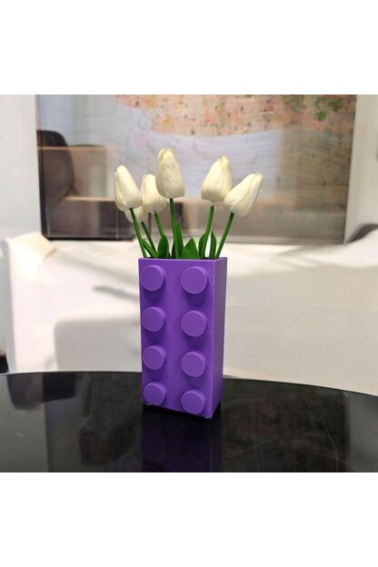 Renkli Blok Brick Özel Tasarım Modern Dekoratif Vazo Mor - Görsel 3