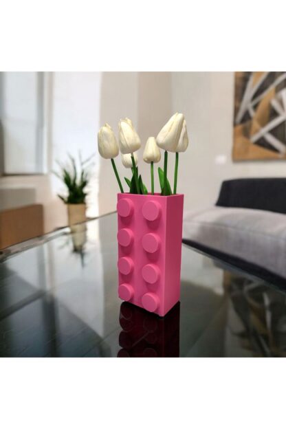 Renkli Blok Brick Özel Tasarım Modern Dekoratif Vazo Pembe - Görsel 3