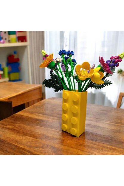 Renkli Blok Brick Özel Tasarım Modern Dekoratif Vazo Sarı