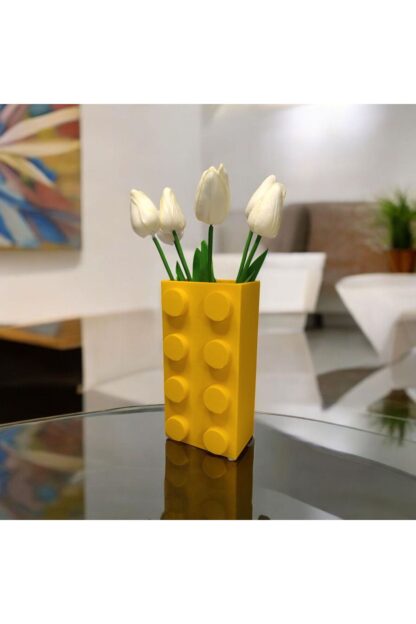 Renkli Blok Brick Özel Tasarım Modern Dekoratif Vazo Sarı - Görsel 3
