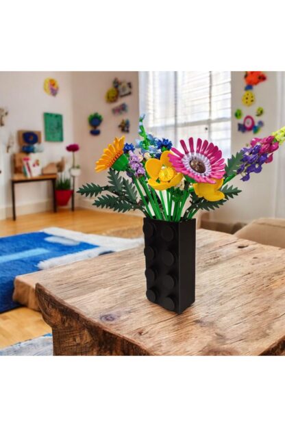Renkli Blok Brick Özel Tasarım Modern Dekoratif Vazo Siyah