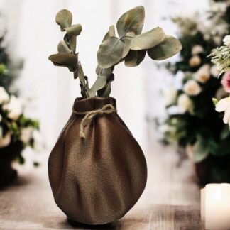 Torba Şeklinde Özel Tasarım Dekoratif Vazo Işıltılı Kahve 17 cm