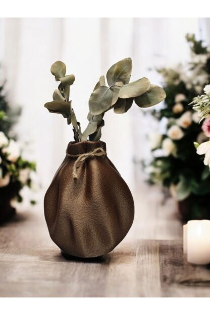 Torba Şeklinde Özel Tasarım Dekoratif Vazo Işıltılı Kahve 17 cm