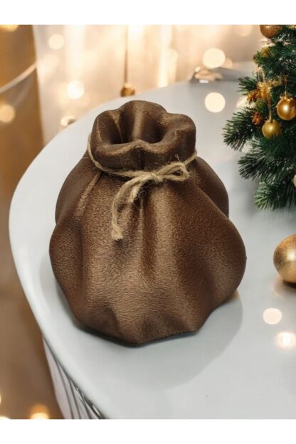 Torba Şeklinde Özel Tasarım Dekoratif Vazo Işıltılı Kahve 17 cm - Görsel 4