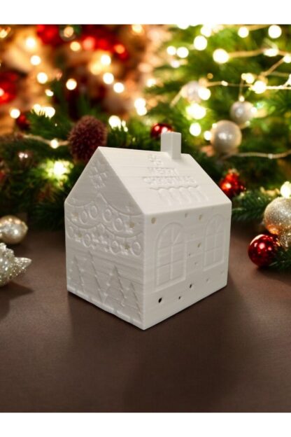 Yılbaşı Dekoru Alev Efektli Led Mum ile Merry Christmas Süslü Ev - Görsel 3
