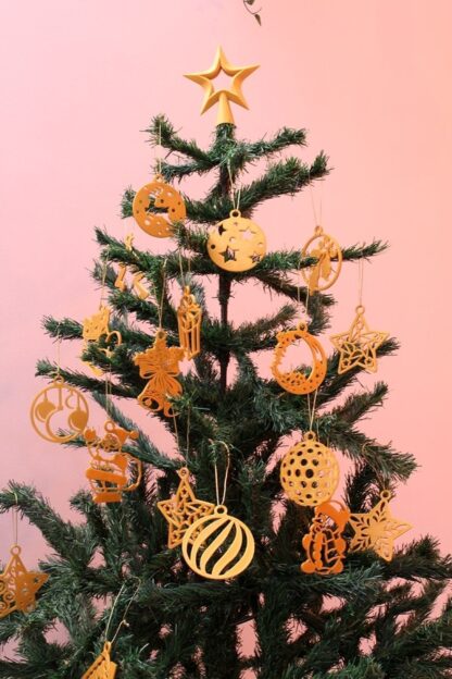 Yılbaşı Yeni Yıl Noel Çam Ağacı Süsü Ve Tepe Süsü Yıldız 25'li Set Altın Rengi - Görsel 3