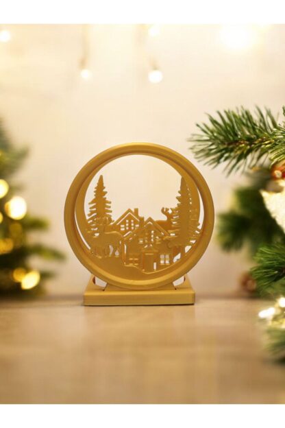 Alev Efektli Titreyen Led Mumlu Yılbaşı Köyü Süsü Noel Çam Ağacı Altın - Görsel 3