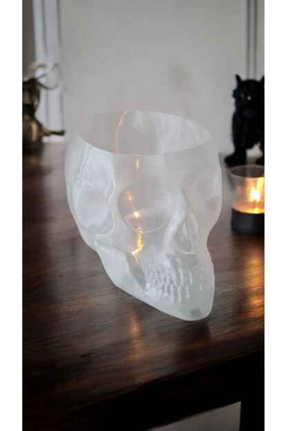 Halloween Cadılar Bayramı Süsü Led Mumlu Kuru Kafa Skull Kase Obje Yarı Saydam