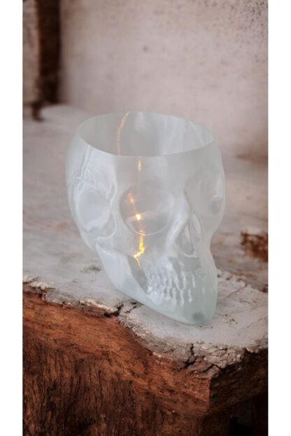 Halloween Cadılar Bayramı Süsü Led Mumlu Kuru Kafa Skull Kase Obje Yarı Saydam - Görsel 4