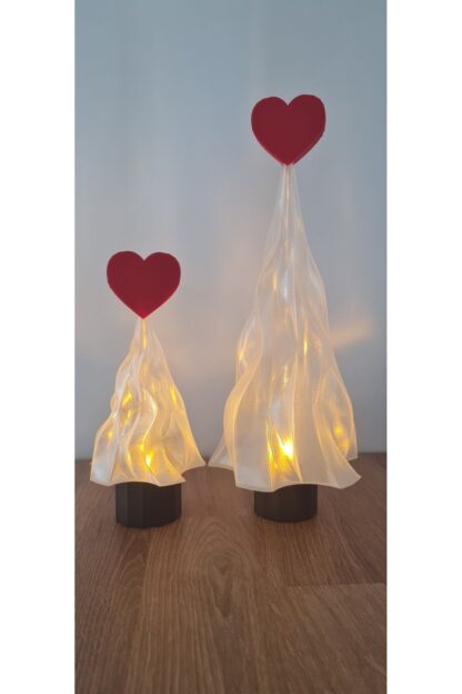 Led Mum Işıklı Sevgililer Günü Kalpli Çam Ağacı Dekoratif Biblo 2li Set - Görsel 3