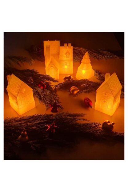 Led Mum Işıklı Yılbaşı Köyü Köşk Evi Dekoratif Biblo 4 Parça Set