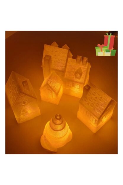 Led Mum Işıklı Yılbaşı Köyü Köşk Evi Dekoratif Biblo 4 Parça Set - Görsel 3