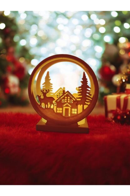 Led Mumlu Yılbaşı Köyü Süsü Noel Çam Ağacı Dekoratif Obje Kırmızı - Görsel 2