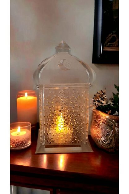 Alev Efektli Led Mum Işıklı Ramazan Feneri Ramadan Lantern Yarı Saydam