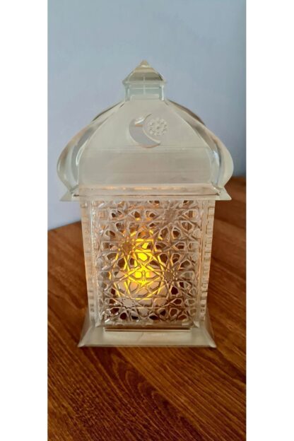 Alev Efektli Led Mum Işıklı Ramazan Feneri Ramadan Lantern Yarı Saydam - Görsel 2