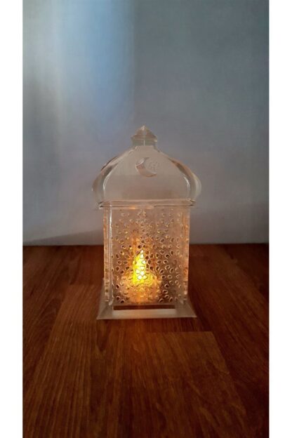 Alev Efektli Led Mum Işıklı Ramazan Feneri Ramadan Lantern Yarı Saydam - Görsel 4