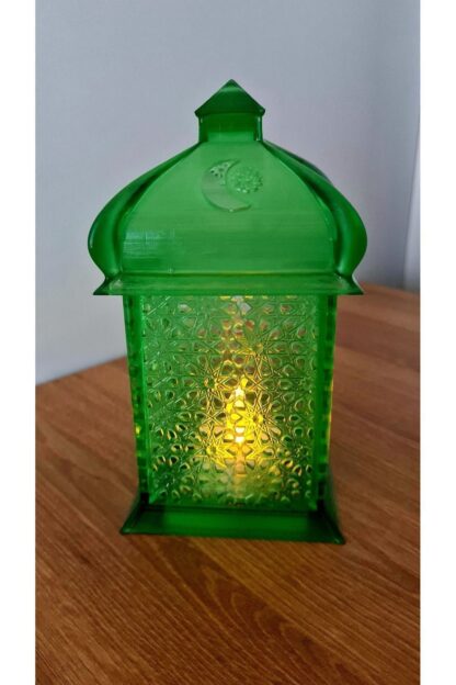 Alev Efektli Led Mum Işıklı Ramazan Feneri Ramadan Lantern Yeşil