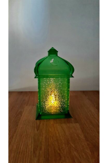 Alev Efektli Led Mum Işıklı Ramazan Feneri Ramadan Lantern Yeşil - Görsel 2