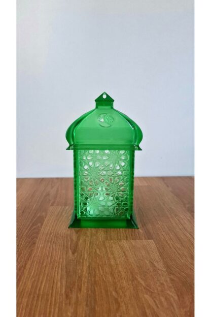 Alev Efektli Led Mum Işıklı Ramazan Feneri Ramadan Lantern Yeşil - Görsel 5