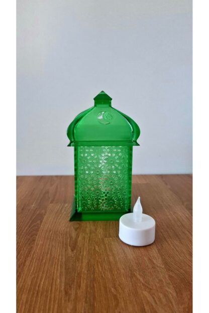 Alev Efektli Led Mum Işıklı Ramazan Feneri Ramadan Lantern Yeşil - Görsel 6