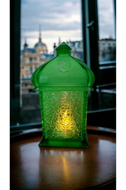 Alev Efektli Led Mum Işıklı Ramazan Feneri Ramadan Lantern Yeşil - Görsel 7