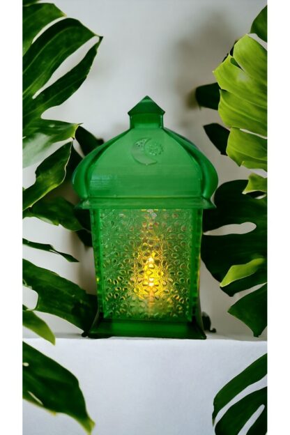 Alev Efektli Led Mum Işıklı Ramazan Feneri Ramadan Lantern Yeşil - Görsel 8