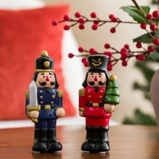 Yılbaşı Temalı Fındıkkıran Kurşun Asker Nutcracker Heykelcik Dekoratif Biblo 2'li Set