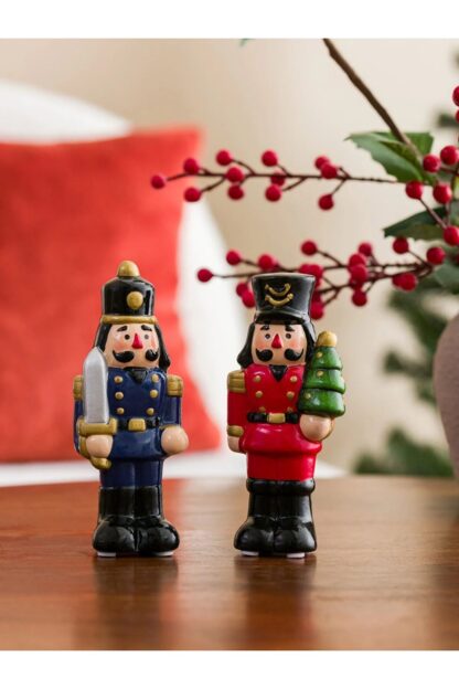 Yılbaşı Temalı Fındıkkıran Kurşun Asker Nutcracker Heykelcik Dekoratif Biblo 2'li Set