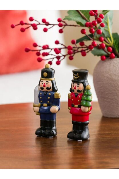 Yılbaşı Temalı Fındıkkıran Kurşun Asker Nutcracker Heykelcik Dekoratif Biblo 2'li Set - Görsel 3