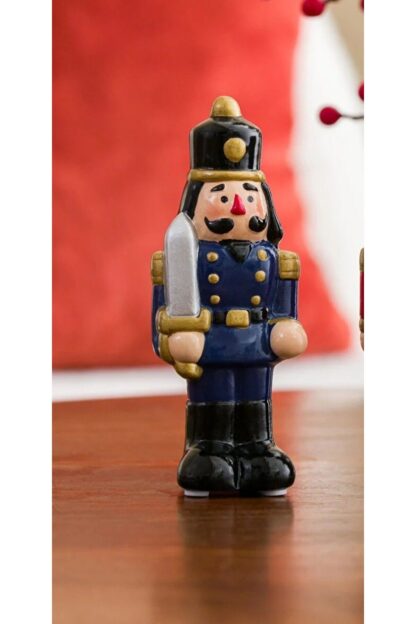 Yılbaşı Temalı Fındıkkıran Kurşun Asker Nutcracker Heykelcik Dekoratif Biblo Mavi