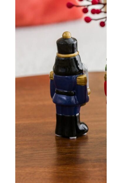 Yılbaşı Temalı Fındıkkıran Kurşun Asker Nutcracker Heykelcik Dekoratif Biblo Mavi - Görsel 2