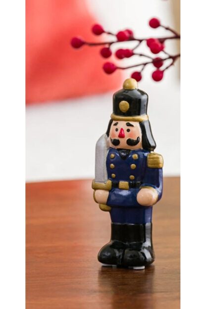Yılbaşı Temalı Fındıkkıran Kurşun Asker Nutcracker Heykelcik Dekoratif Biblo Mavi - Görsel 3