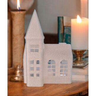Yılbaşı Temalı Işıklı Kale Alev Efektli Led Mum Işıklı Saat Kulesi Kilise Mini Ev Biblo