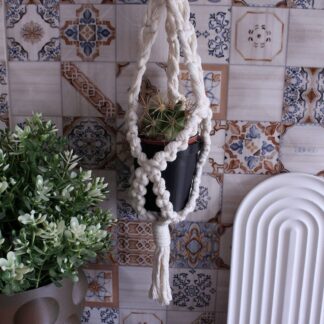 Minimalist Bohem Stil Makrome Sukulent Saksılık  2'li Set Ekru