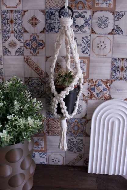 Minimalist Bohem Stil Makrome Sukulent Saksılık  2'li Set Ekru
