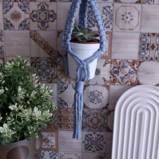 Minimalist Bohem Stil Makrome Sukulent Saksılık  2'li Set Mavi