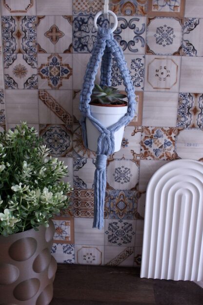 Minimalist Bohem Stil Makrome Sukulent Saksılık  2'li Set Mavi