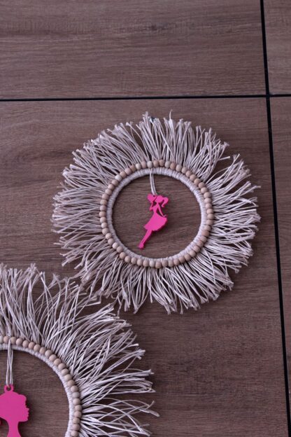 Pembe Genç Kız Model Temalı Rafya Duvar Dekoru - Görsel 3