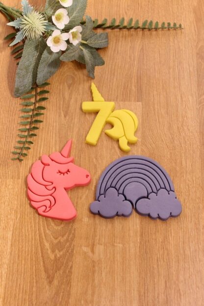 7 Yaş Doğum Günü Rakam Unicorn Gökkuşağı 3lü Set Kurabiye Kalıbı - Görsel 2