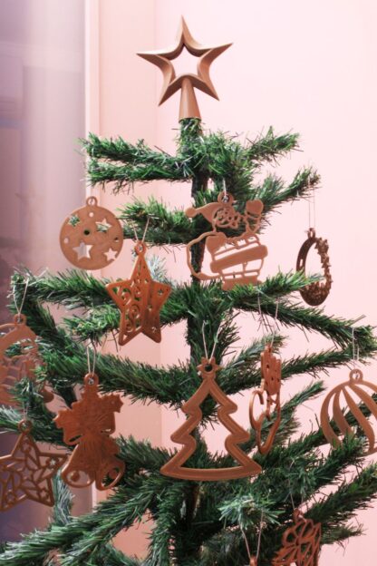 Yılbaşı Yeni Yıl Noel Çam Ağacı Süsü Ve Tepe Süsü Yıldız 25'li Set Bronz Rengi - Görsel 2